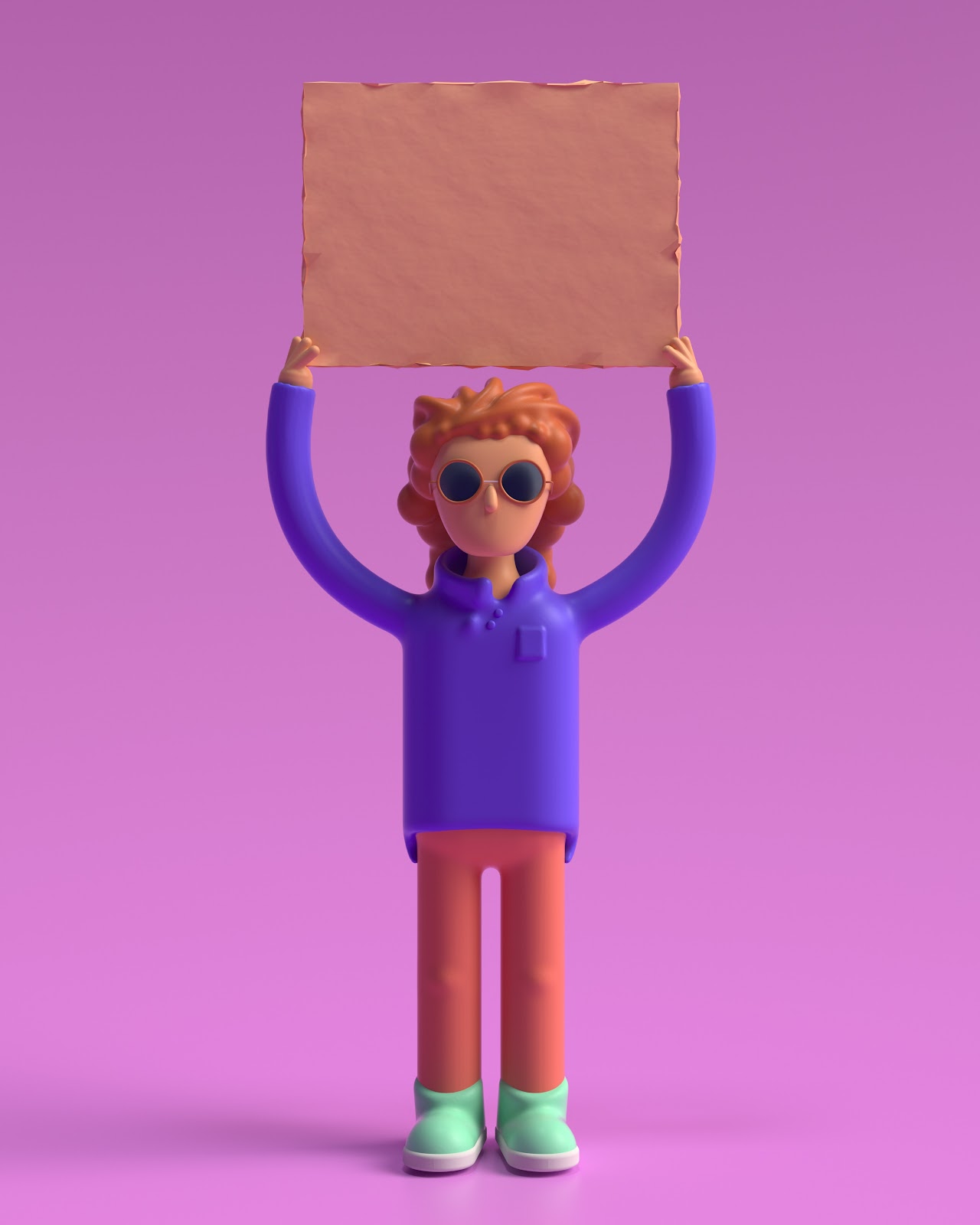 3D model – man holding beige piece of paper