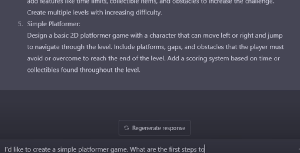 an example of using Chat GPT in game development