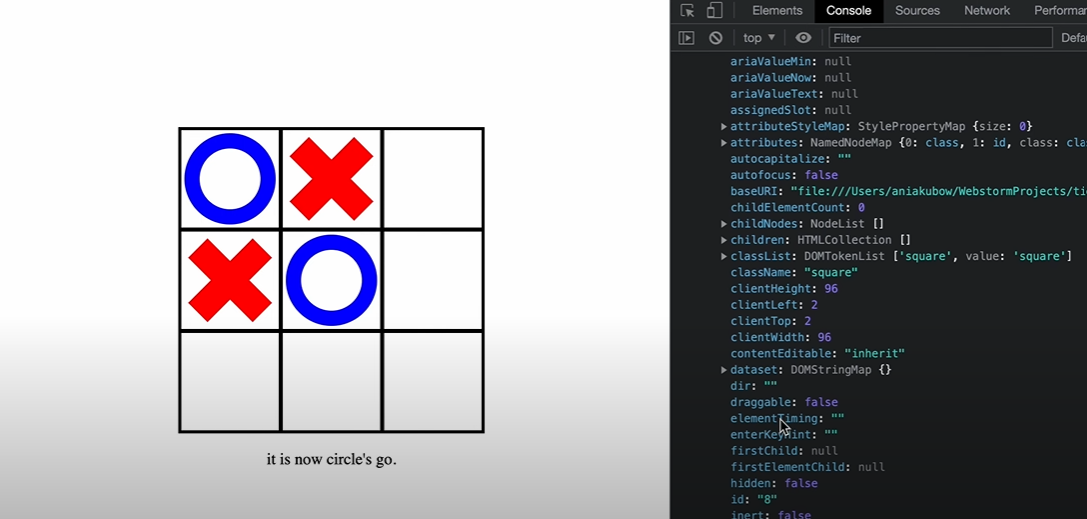 a JavaScript code generating a tic-tac-toe game