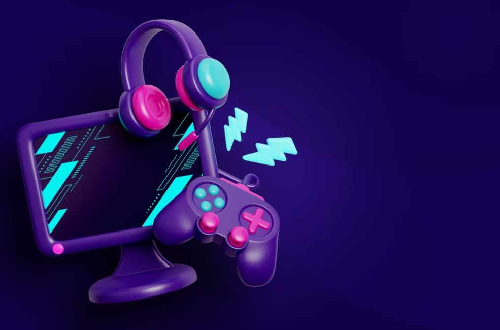 headphones, joystick and screen